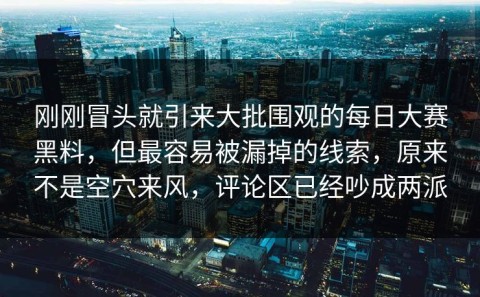 刚刚冒头就引来大批围观的每日大赛黑料，但最容易被漏掉的线索，原来不是空穴来风，评论区已经吵成两派