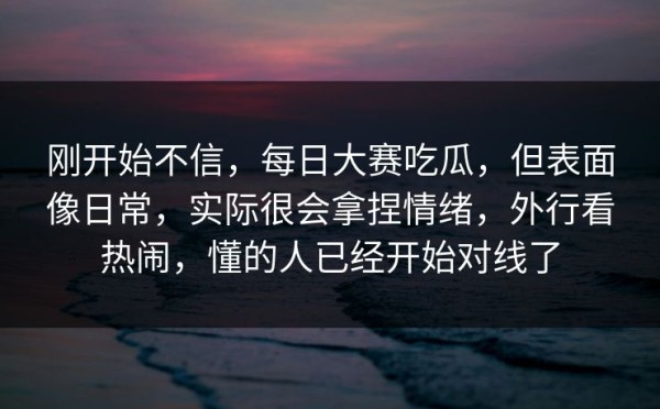刚开始不信，每日大赛吃瓜，但表面像日常，实际很会拿捏情绪，外行看热闹，懂的人已经开始对线了