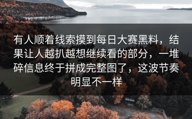 有人顺着线索摸到每日大赛黑料，结果让人越扒越想继续看的部分，一堆碎信息终于拼成完整图了，这波节奏明显不一样