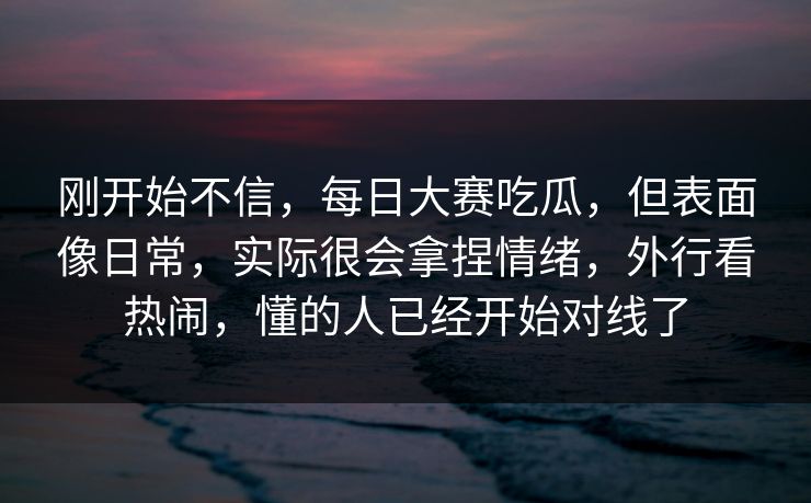 刚开始不信，每日大赛吃瓜，但表面像日常，实际很会拿捏情绪，外行看热闹，懂的人已经开始对线了